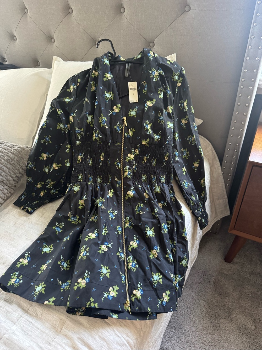 NWT Anthropologie Women’s Black Floral Zip-Front Dress